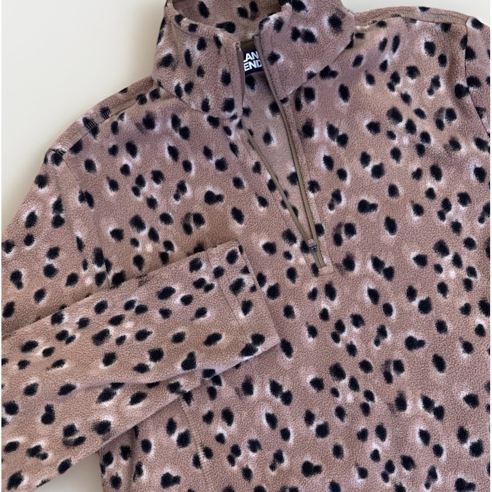 Lands End Fleece Quarter Zip Pullover Leopard Animal Print‎ Outdoor Women's SZ S